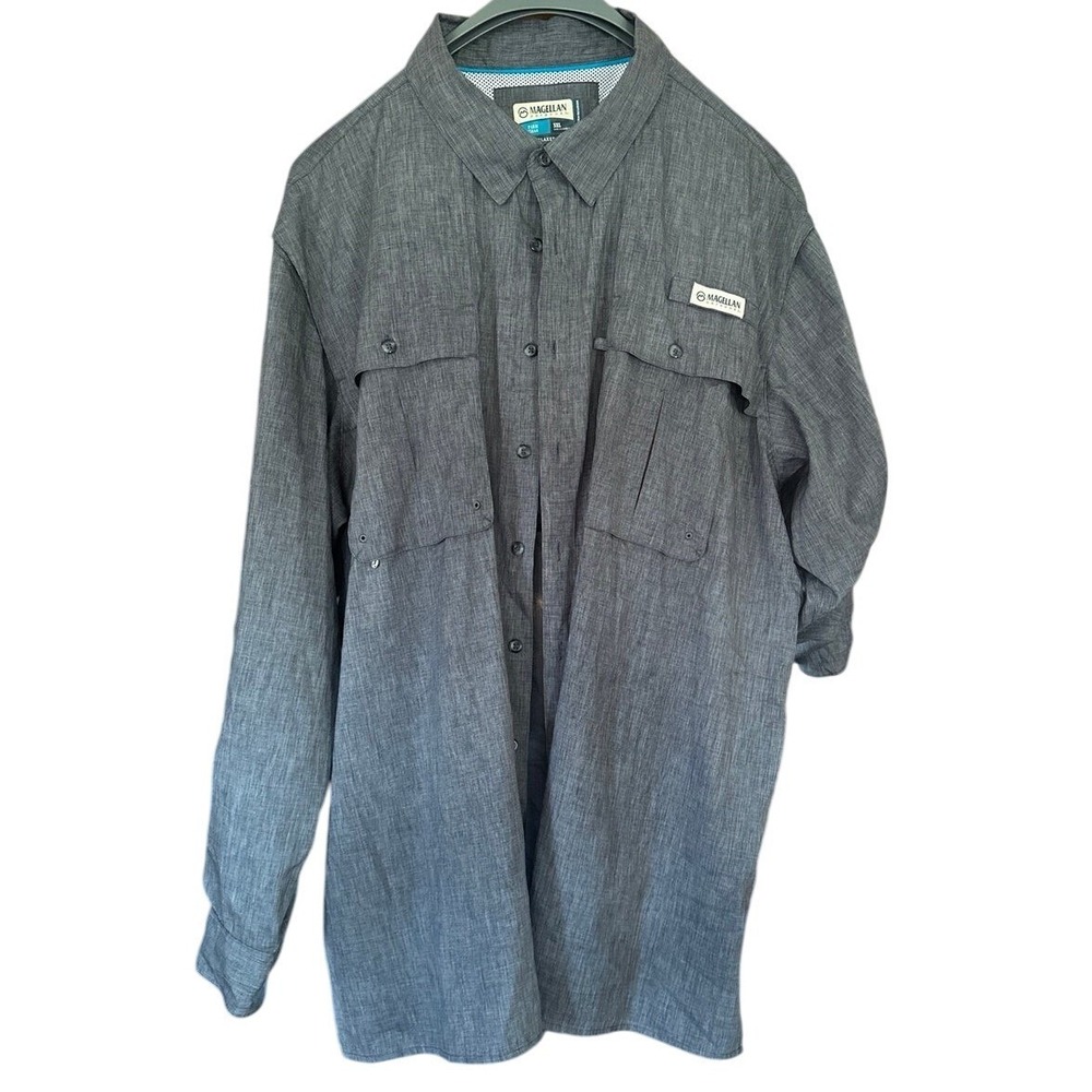Magellan Outdoors‎ 3XL Gray Fishing Shirt Button Up Long Sleeve Relaxed Fit